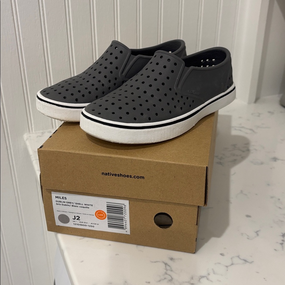 Native Shoes Kids Slip-On Sneakers in Gray and White